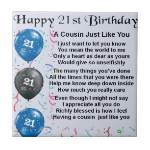 Cousin Poem 21st Birthday Tile