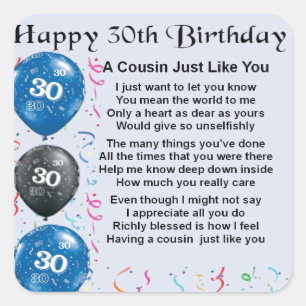 Cousin Poem 30th Birthday Square Sticker