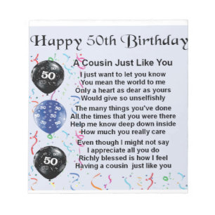 Cousin Poem 50th Birthday Notepad