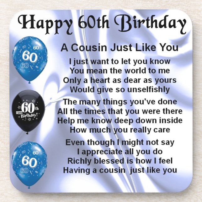 Cousin Poem 60th Birthday Coaster (Front)