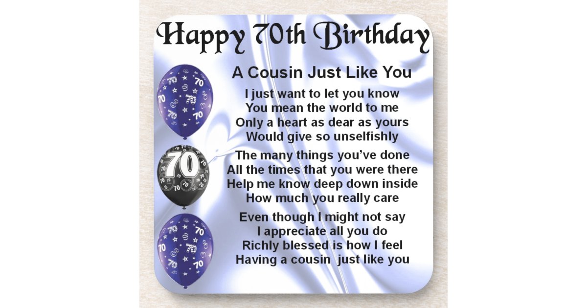 Cousin poem 70th Birthday Coaster | Zazzle