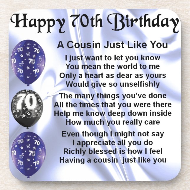 Cousin poem 70th Birthday Coaster (Front)