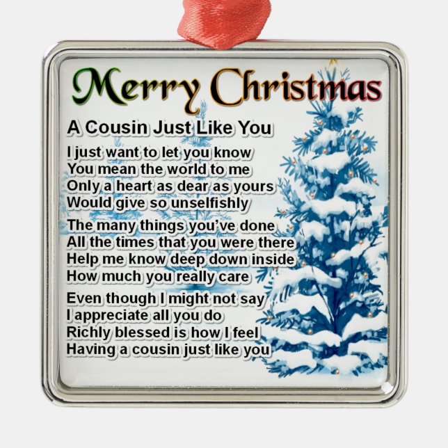 Cousin Poem - Christmas design Metal Tree Decoration (Front)