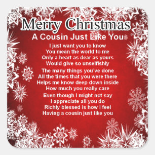 Cousin Poem  -  Christmas Design Square Sticker