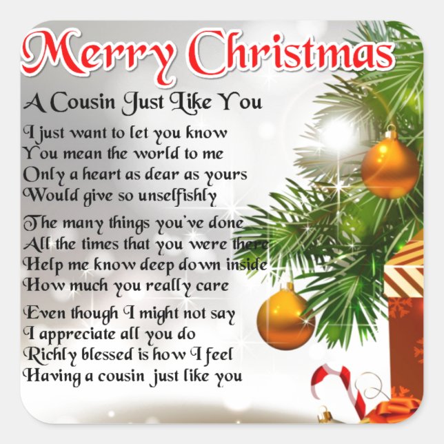 Cousin Poem  -  Christmas design Square Sticker (Front)