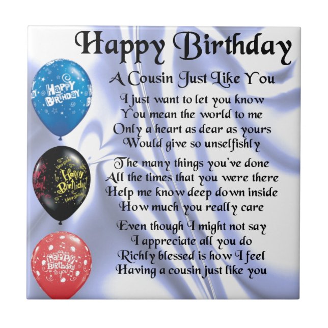 Cousin poem  Happy Birthday Tile (Front)