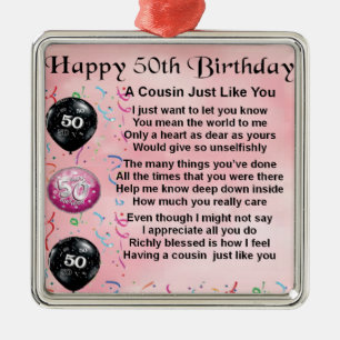 Cousin Poem - Pink- 50th Birthday Metal Tree Decoration