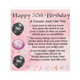 Cousin Poem - Pink- 50th Birthday Notepad
