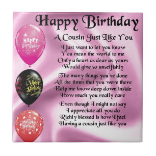 Cousin poem - pink - Happy Birthday Tile