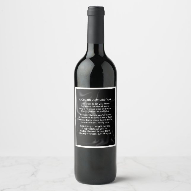 Cousin  Poem Wine Bottle Label  -  Black Design (Front)