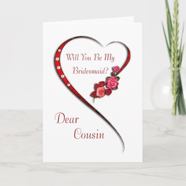 Cousin, Swirling heart Bridesmaid invite (Front)