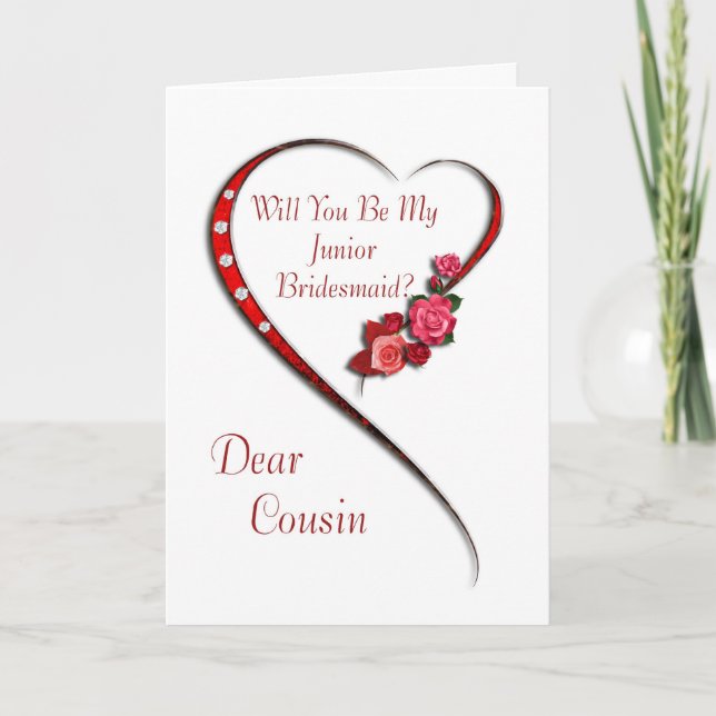 Cousin, Swirling heart Junior Bridesmaid invite (Front)