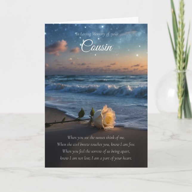 Cousin Sympathy Beach and Rose Spiritual  Card (Front)