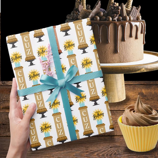 Cousin Tall Chocolate Birthday Cake Wrapping Paper (Creator Uploaded)
