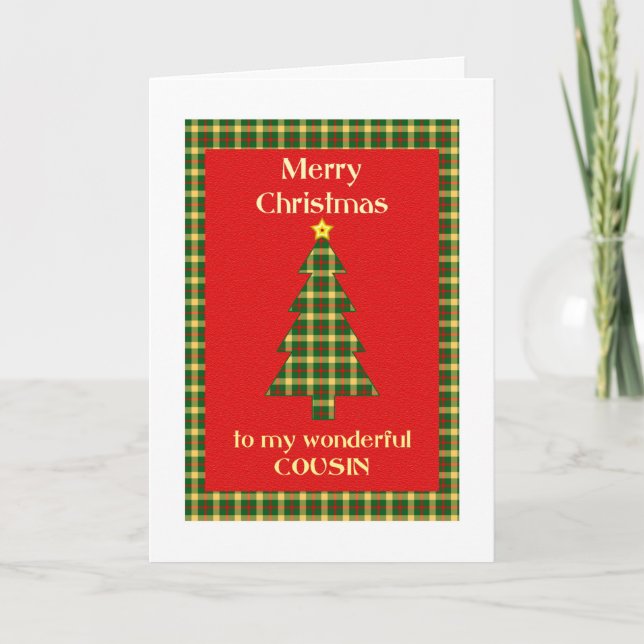 Cousin Tartan Christmas Tree Holiday Card (Front)