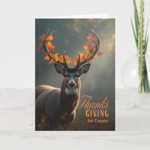 Cousin Thanksgiving Deer with Antler Leaves Holiday Card
