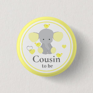 Cousin To Be Baby Boy Girl Shower Elephant 3 Cm Round Badge