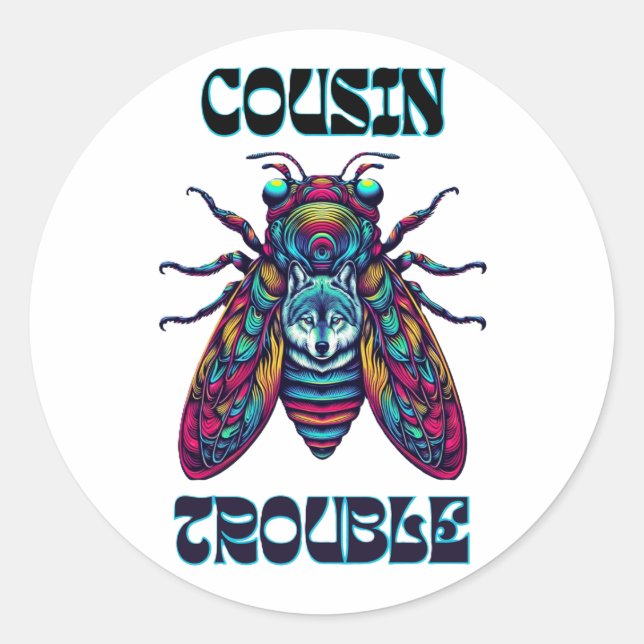 Cousin Trouble Cidada & Wolf Classic Round Sticker (Front)