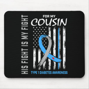 Cousin Type One Diabetes Awareness Ribbon USA Flag Mouse Mat