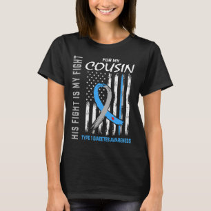 Cousin Type One Diabetes Awareness Ribbon USA Flag T-Shirt