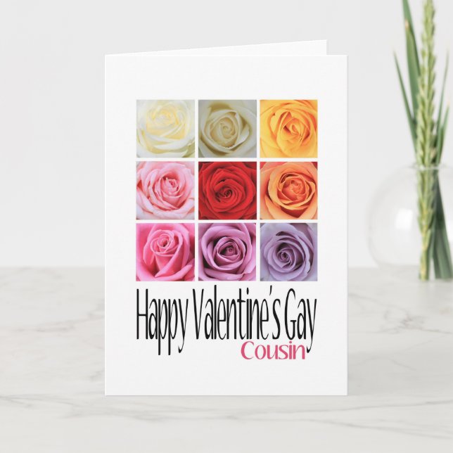 Cousin Valentine's Gay, Rainbow Roses Holiday Card (Front)