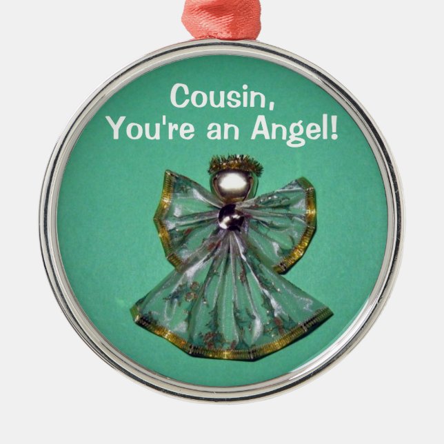 Cousin,, You're an Angel! Metal Tree Decoration (Front)