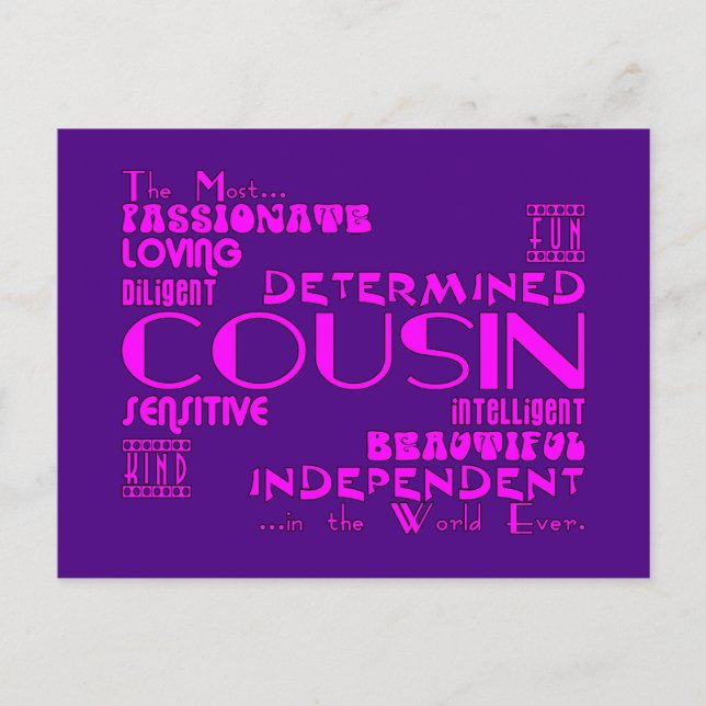 Cousins Birthday Parties & Christmas : Qualities Postcard (Front)
