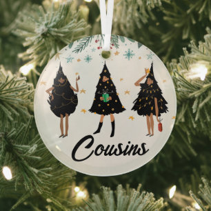Cousins! Black Women, Black Christmas Tree Glass Glass Tree Decoration