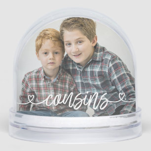 Cousins Love Hearts Personalised Photo Snowglobe