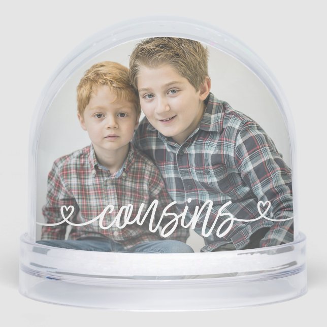 Cousins Love Hearts Personalised Photo Snowglobe (Front)