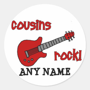 Cousins Rock! with Red Guitar Classic Round Sticker