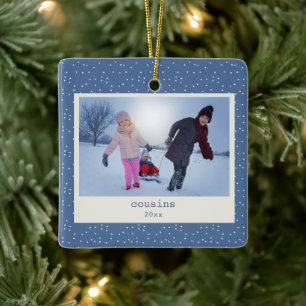 Cousins Simple Modern Blue Dots Customised Photo Ceramic Ornament