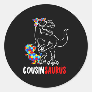 Cousinsaurus T Rex Dinosaur Autism Awareness Cousi Classic Round Sticker