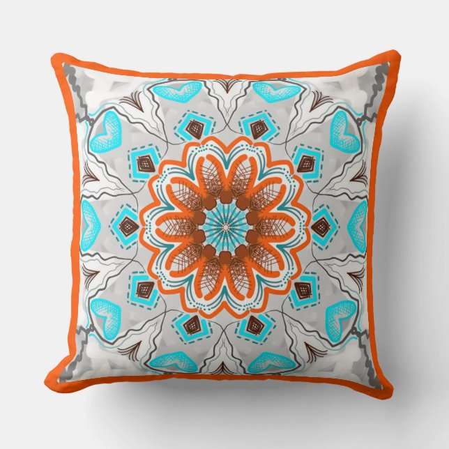 Coussin carré Jimette Design turquoise brun blanc Cushion (Front)