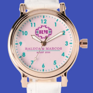 Coustom couple names elegant monogram pink watch
