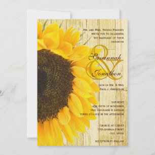 Coutry Chic Barn Wood Sunflower Wedding Invitation