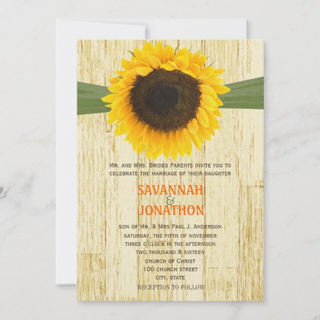 Coutry Chic Barn Wood Sunflower Wedding Invitation (Front)