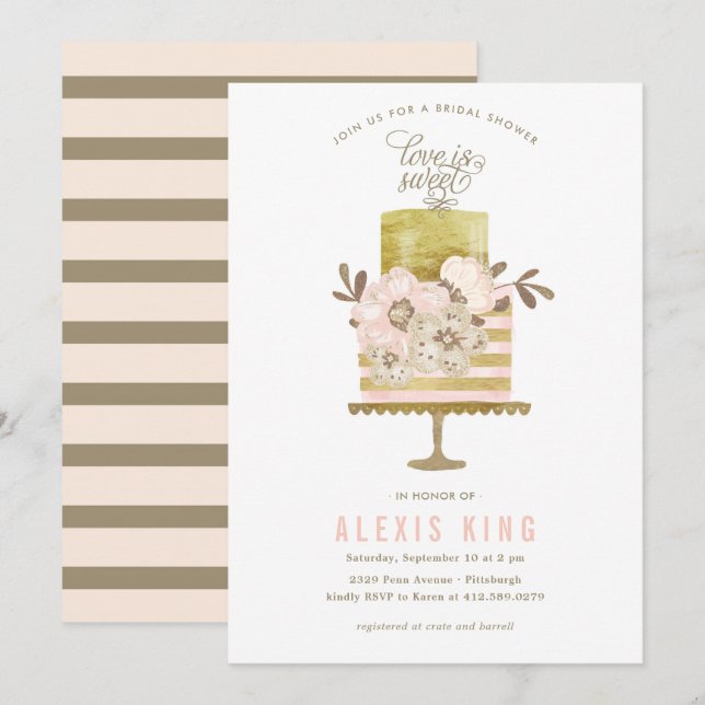 Couture Cake Gold Bridal Shower Invitation (Front/Back)