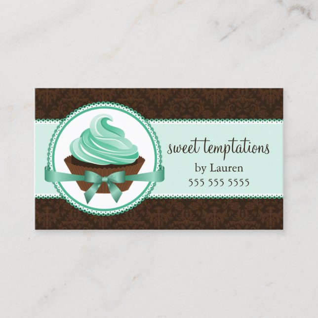 Couture Cupcake and Damask Bakery Business Card (Front)