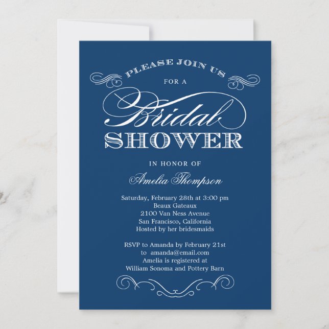 Couture Elegance Bridal Shower Invitation - Navy (Front)