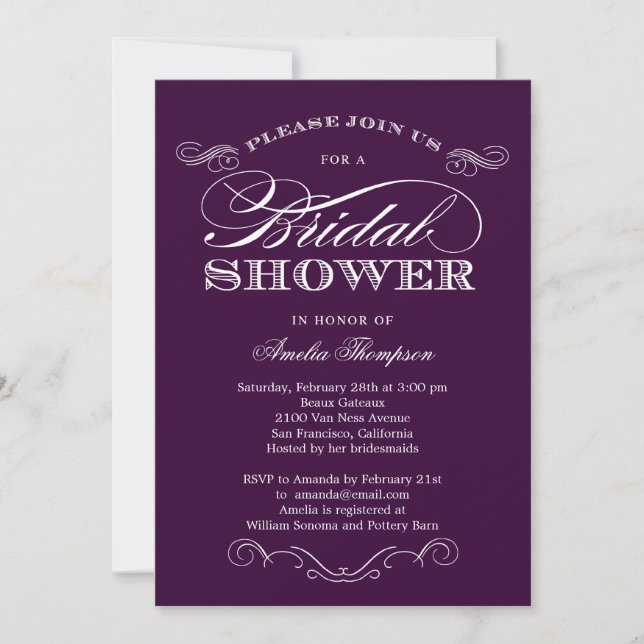 Couture Elegance Bridal Shower Invitation - Purple (Front)