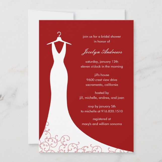 Couture Gown Bridal Shower Invitation (Red) (Front)