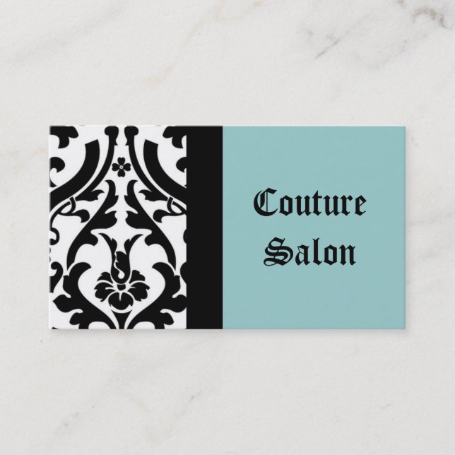 Couture Salon Damask Blue Business Card (Front)