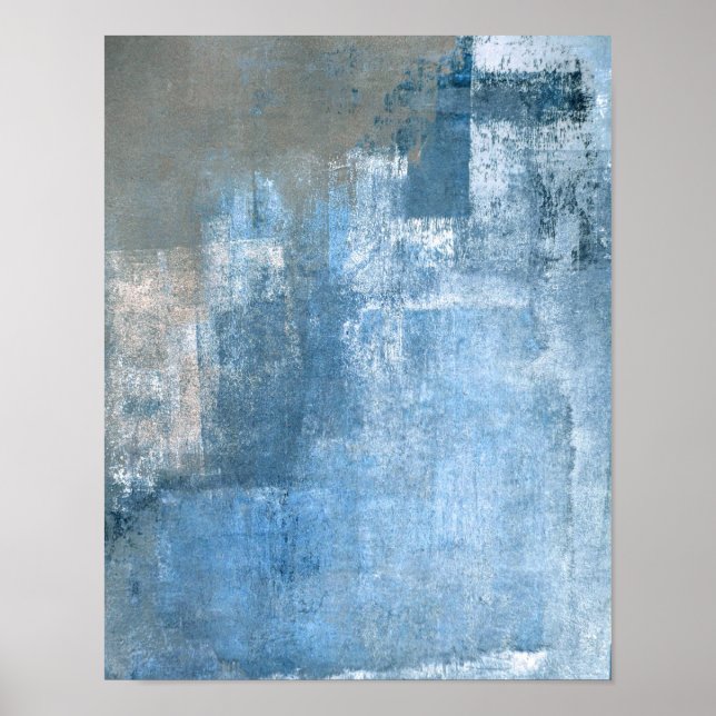 'Cove' Blue and Grey Abstract Art Poster Print (Front)