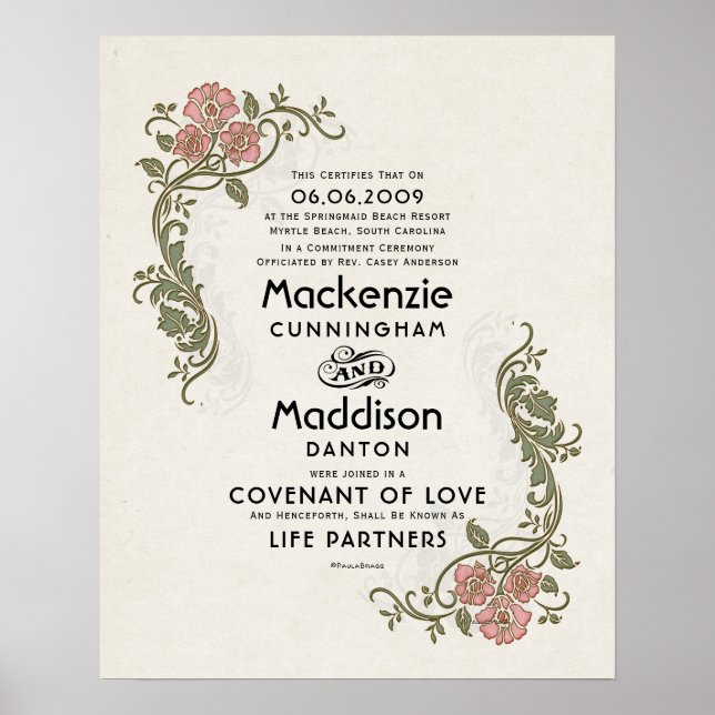 "Covenant of Love" LifePartners WeddingCertificate Poster (Front)