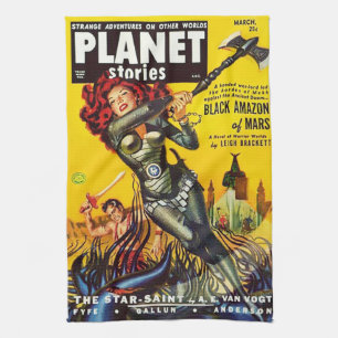 COVER DESIGN OF A 1950's SCI FI PULP PUBLICATION Tea Towel