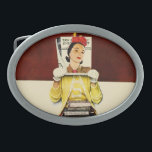 Cover Girl Oval Belt Buckle<br><div class="desc">Artist: Norman Rockwell | Teenage girl holds POST cover in front of her face</div>