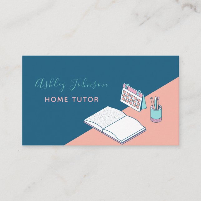 Cover Teacher Private Home Tutor Two Colour Elegan Business Card (Front)