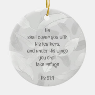 Cover You With His Feathers Bible Quote Ps 91:4 Ceramic Tree Decoration