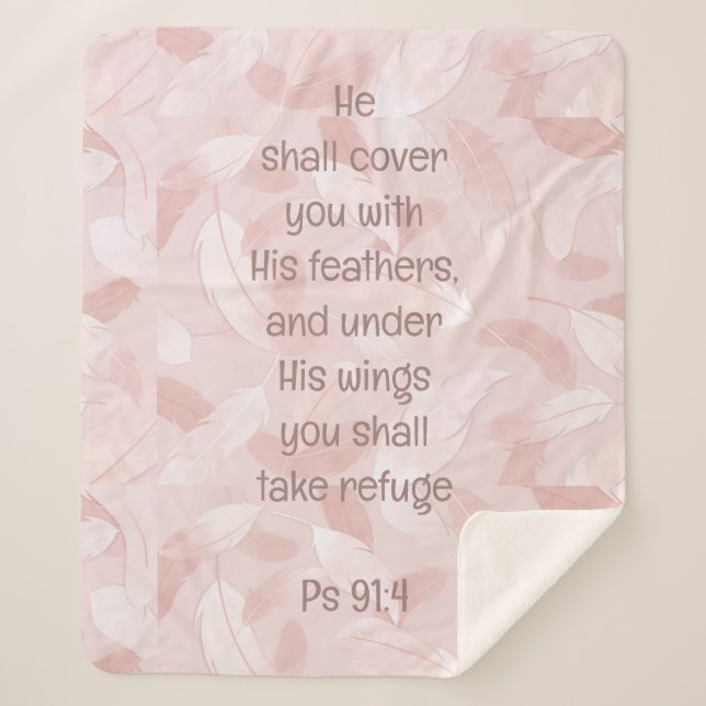Cover You With His Feathers Bible Quote Ps 91:4 Sherpa Blanket (Front)